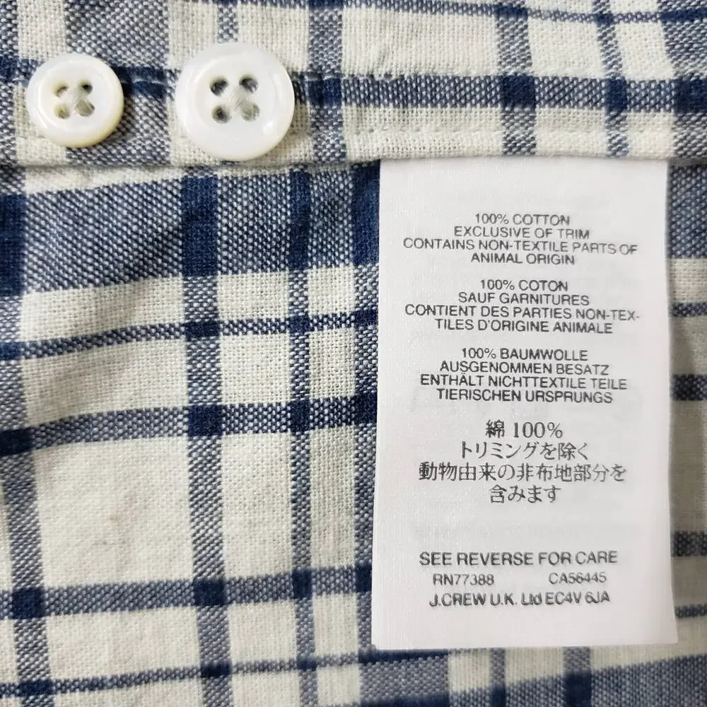NWT J. Crew Shirt Men M Long Sleeves Button up Navy Blue Plaid Checks Preppy